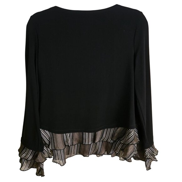 Joseph Ribkoff NWT Ruffled Hem Top Black Tan Subtle Gold Size 10 - Picture 3 of 10